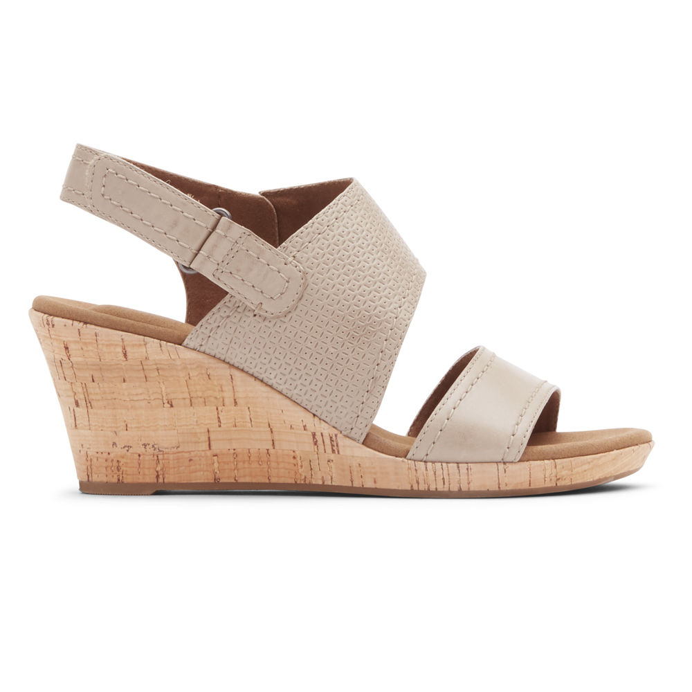 Sandalias Rockport Mujer Mexico - Briah Asymmetrical 2-Piece Beige - WDHMQ2804